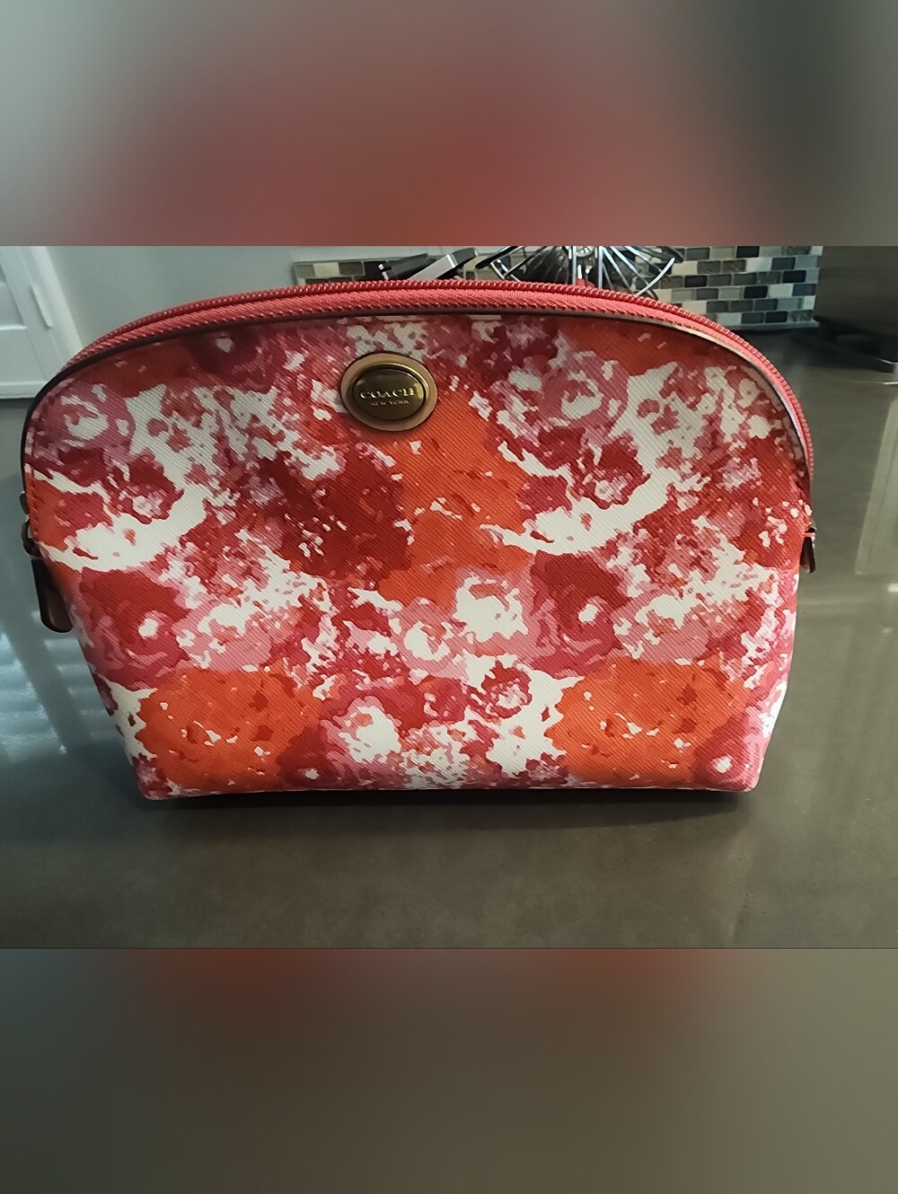 Coach Red And White Comestic Pouch.